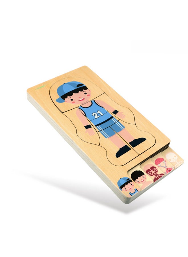 Koryo Baby Boys Girls Body Structure Puzzle Multi-layer 0.5 Wooden Children's Educational Toys Laser Engraving-Color:GLBB-Boy's Body Puzzle - Image 5