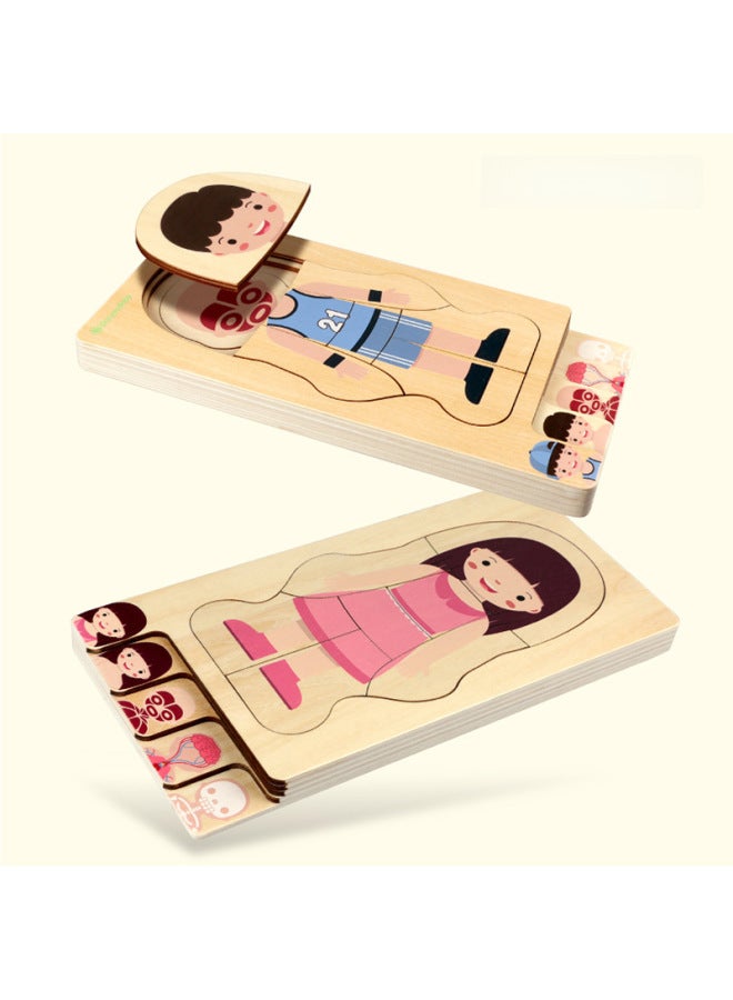 Koryo Baby Boys Girls Body Structure Puzzle Multi-layer 0.5 Wooden Children's Educational Toys Laser Engraving-Color:GLBB-Boy's Body Puzzle - Image 2