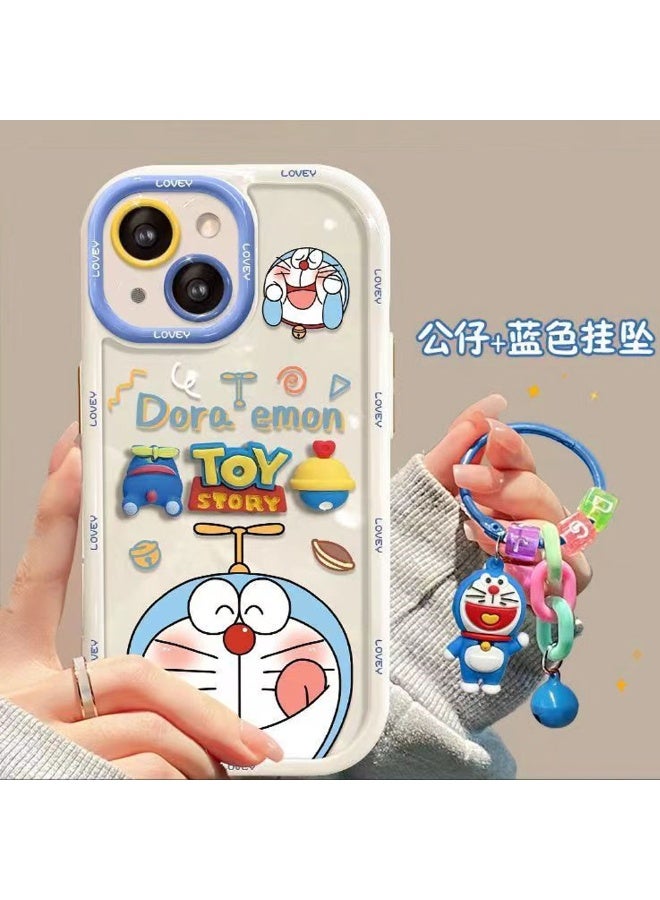 NIBEMINENT Creamy Shell Protective TPU Case Cover For iPhone 14 Plus, Doremon Plush Toy With Doremon Pendant - Image 3