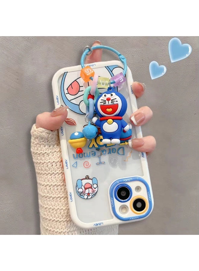 NIBEMINENT Creamy Shell Protective TPU Case Cover For iPhone 14 Plus, Doremon Plush Toy With Doremon Pendant - Image 2