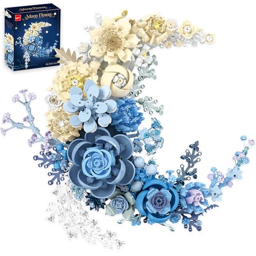 Loyratche Blue Moon Flower Building Set Botanical Collection CrescentShaped Artificial Flowers Building Blocks Kit Compatible with Lego for Adults Home Dcor Wall Art Decoration - Image 1