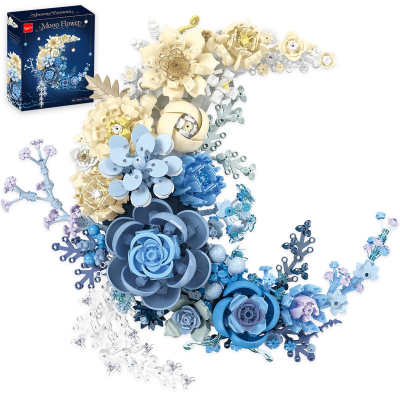 Loyratche Blue Moon Flower Building Set Botanical Collection CrescentShaped Artificial Flowers Building Blocks Kit Compatible with Lego for Adults Home Dcor Wall Art Decoration - Image 2