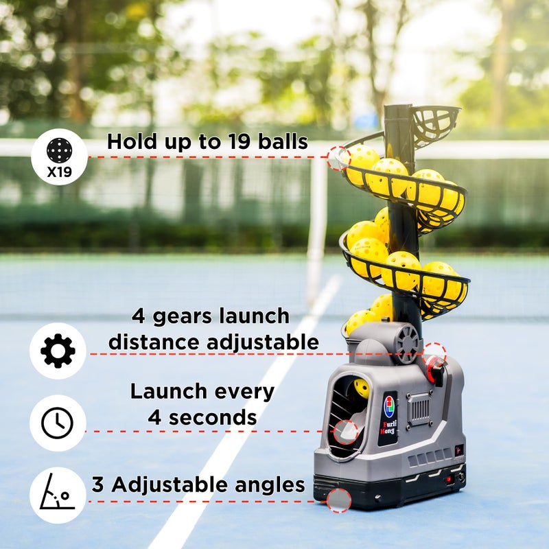 Furlihong 681PBH Pickleball Machine with Auto Swing, 3 Angles & 4 Speeds Adjustable, Portable Pickleball Launcher for Indoors & Outdoors Practice, Powered by Power Bank/Batteries/AC Power, for Beginners - Image 2