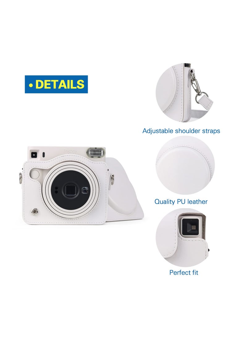SYOSI - Square SQ1 Case Protective Case for Fujifilm Instax Square SQ1 Instant Camera PU Leather Cover with Adjustable Shoulder Strap, White - Image 1
