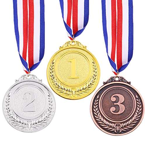 Swpeet 3 Pcs Winner Medals Gold Silver Bronze Award Medals 1st 2nd 3rd Award Medals with Neck Ribbon Olympic Style Medals Prizes for Competitions Party Decorations and Awards - Image 1