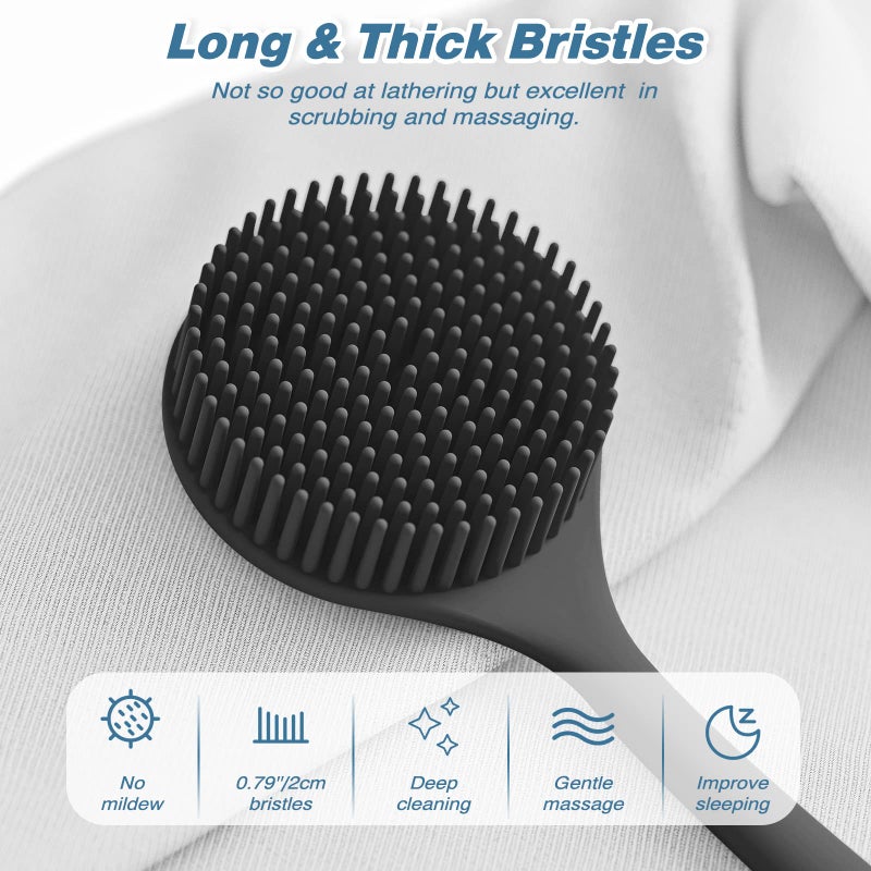 Manmihealth Silicone Back Scrubber(Thick Bristles) & Soft Bath Glove Set, Super-Exfoliating Body Scrubber & Super-Lathering Shower Brush Combination, with a Free Hook.(Black) - Image 3