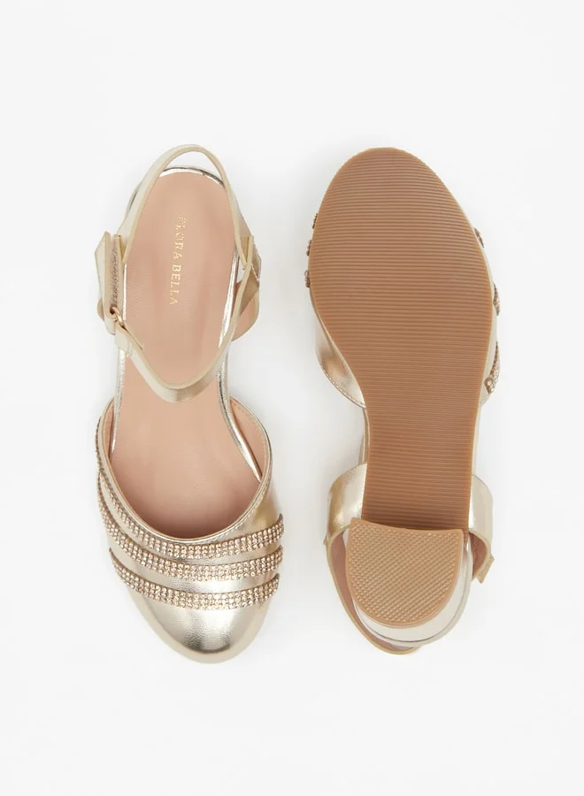 Flora Bella By Shoexpress Girl's Stone Embellished Block Heel Shoe With Hook And Loop Closure Ramadan Collection