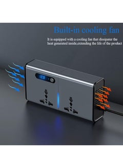 هامينر محول طاقة 200 واط، محول تيار مستمر 12/24 فولت إلى تيار متردد 220 فولت، 3 منافذ USB 1 Type-C، مفتاح وشاشة LED للتيار (رمادي فضي)  - Image 3