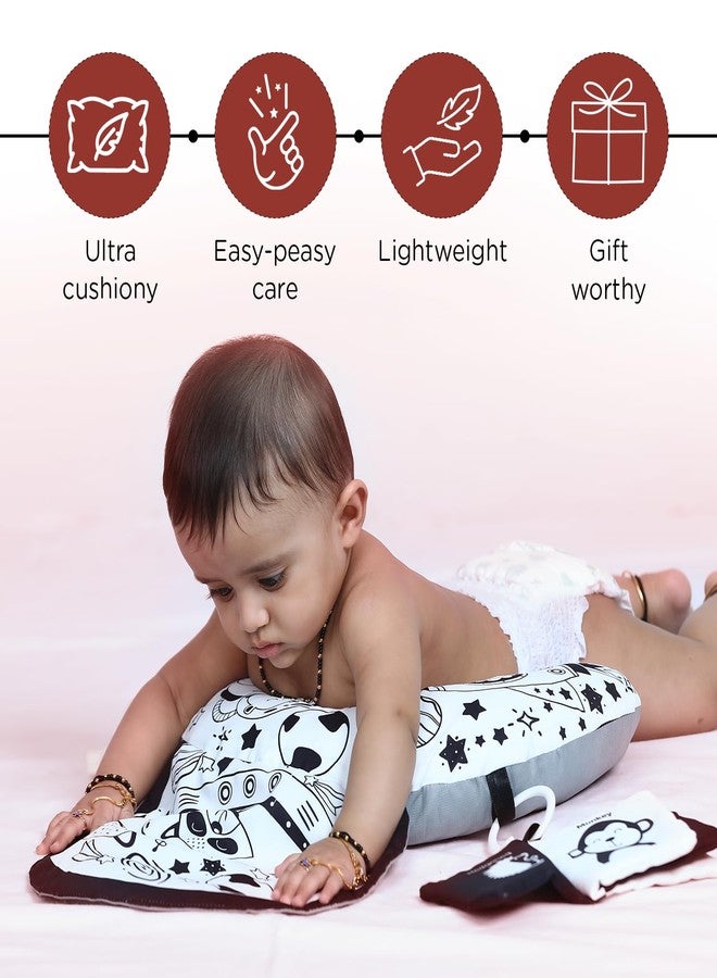 Fabrify Tummy Time Pillow, baby tummy time mat Black and White Contrast Baby Mat with Crinkle Toys and Teethers, Sensory Development Toy for 0-12 Months Educational toy to develop hand and eye movement - Image 4