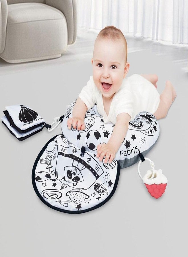 Fabrify Tummy Time Pillow, baby tummy time mat Black and White Contrast Baby Mat with Crinkle Toys and Teethers, Sensory Development Toy for 0-12 Months Educational toy to develop hand and eye movement - Image 1