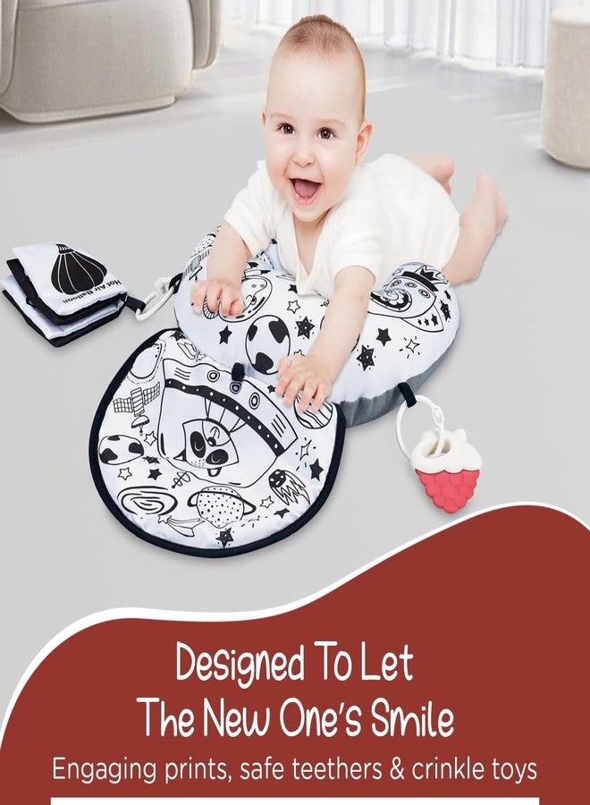 Fabrify Tummy Time Pillow, baby tummy time mat Black and White Contrast Baby Mat with Crinkle Toys and Teethers, Sensory Development Toy for 0-12 Months Educational toy to develop hand and eye movement - Image 3