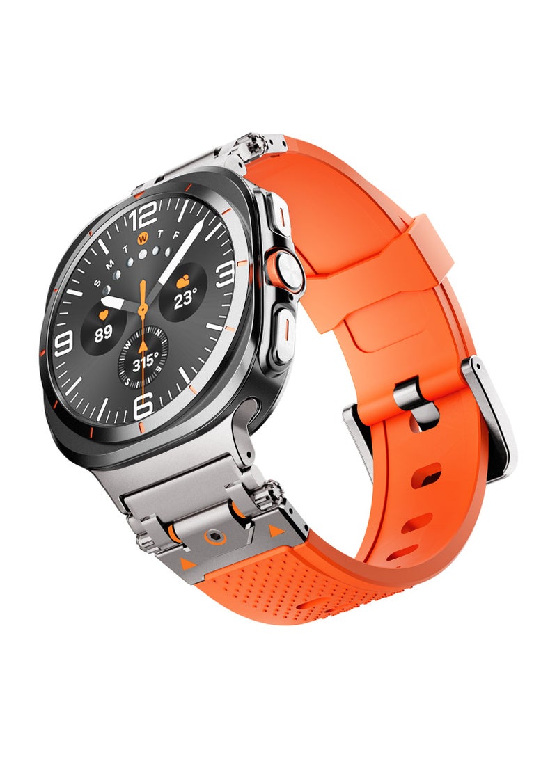 yalilai Rugged TPU Sport Band for Samsung Galaxy Watch Ultra 47mm LTE, Men and Women Durable Metal Connector Replacement Watch Strap for Samsung Watch Ultra, Titanium-Orange  - Image 1