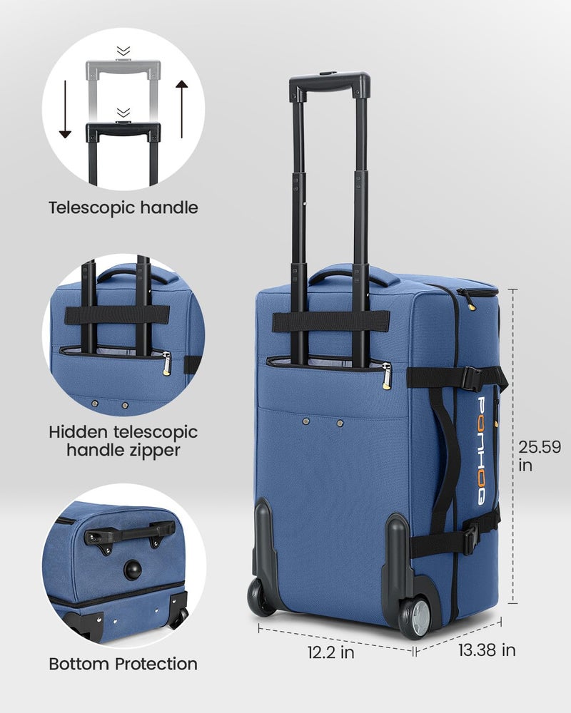 Ponhog 25 Inch Duffle Bag with Wheels for Men - Water Resistant Wheeled Duffle Bag for Weekend Travel & Overnight Trips, Blue - Image 4