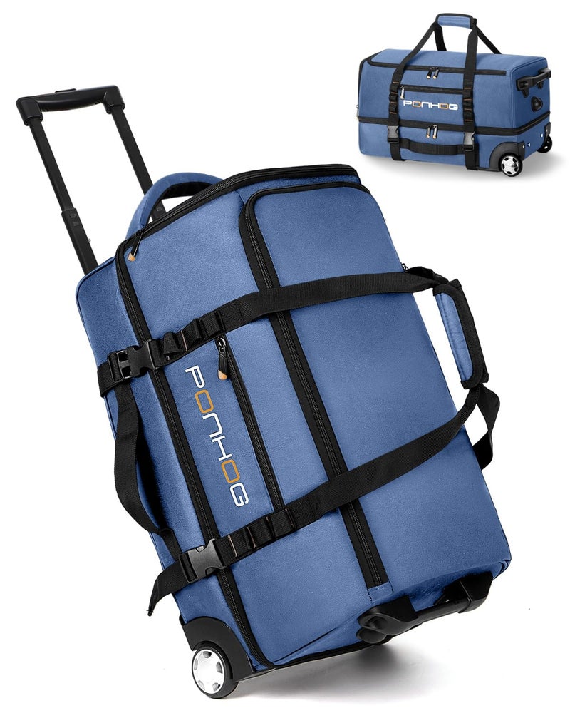 Ponhog 25 Inch Duffle Bag with Wheels for Men - Water Resistant Wheeled Duffle Bag for Weekend Travel & Overnight Trips, Blue - Image 1