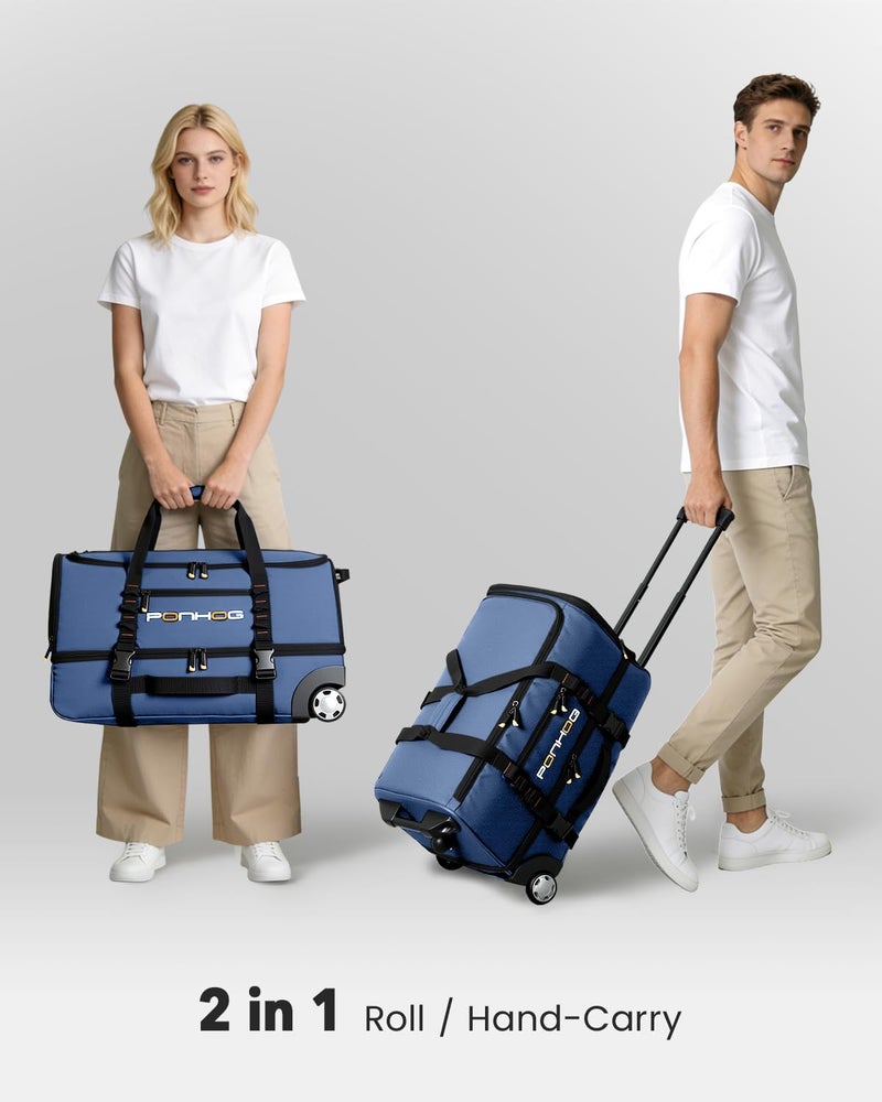 Ponhog 25 Inch Duffle Bag with Wheels for Men - Water Resistant Wheeled Duffle Bag for Weekend Travel & Overnight Trips, Blue - Image 5