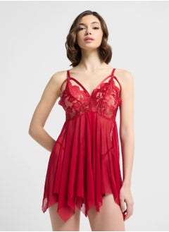 ELLA Lace Detail Baby Doll Set With Brief  - Image 1