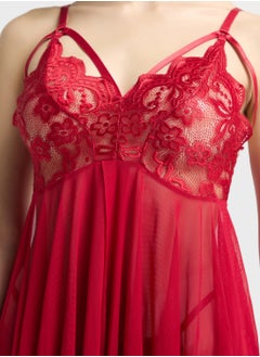 ELLA Lace Detail Baby Doll Set With Brief  - Image 3