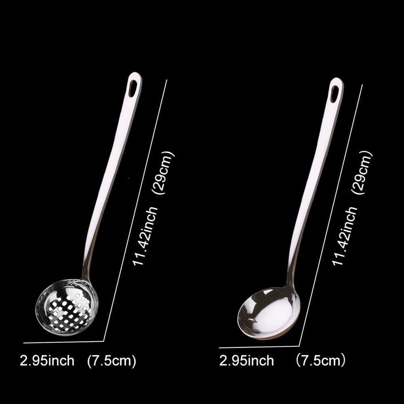 SYOSI Metal Soup Ladle Set of 2, 18/8 Stainless Steel Ladle Spoon and Strainer Scoop with Holes, Cooking Utensils for Kitchen Use - Image 2