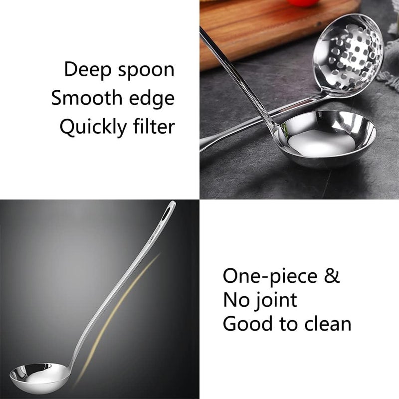 SYOSI Metal Soup Ladle Set of 2, 18/8 Stainless Steel Ladle Spoon and Strainer Scoop with Holes, Cooking Utensils for Kitchen Use - Image 4