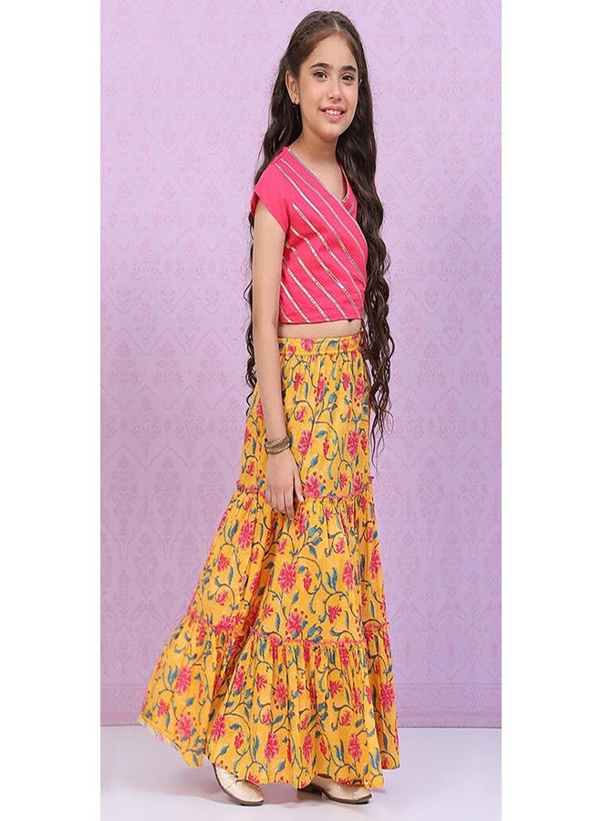BIBA Girls Cotton Flared Printed Lehenga Set (KW5049EAW22YEL_Yellow_7) - Image 4
