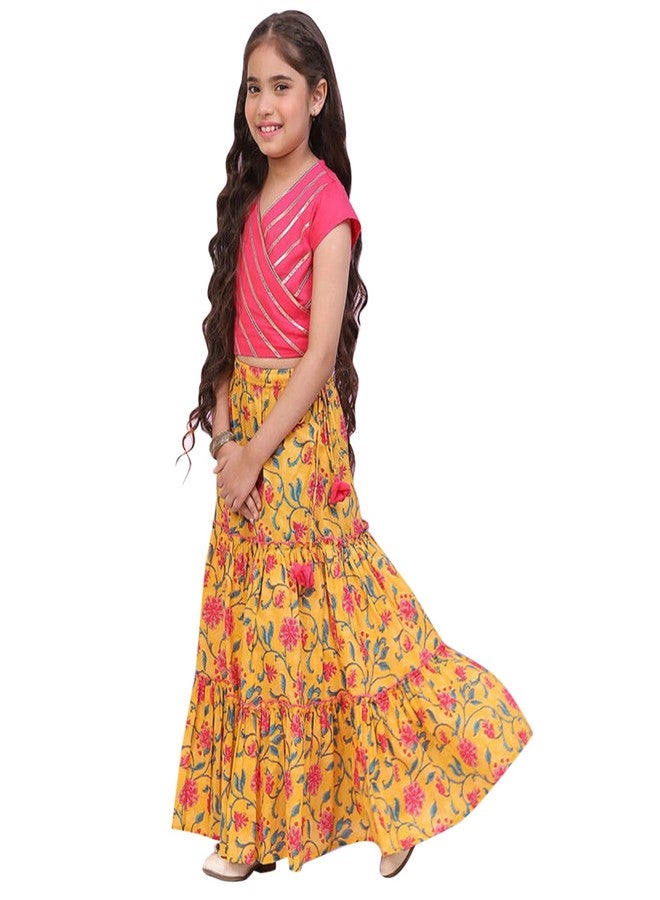 BIBA Girls Cotton Flared Printed Lehenga Set (KW5049EAW22YEL_Yellow_7) - Image 1