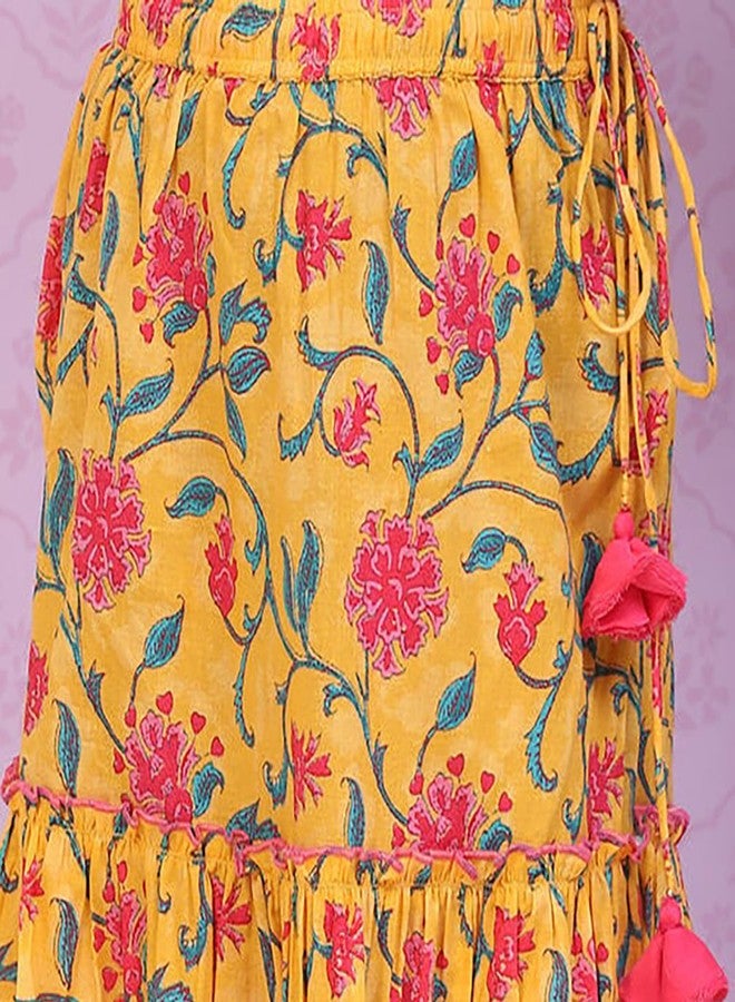 BIBA Girls Cotton Flared Printed Lehenga Set (KW5049EAW22YEL_Yellow_7) - Image 2