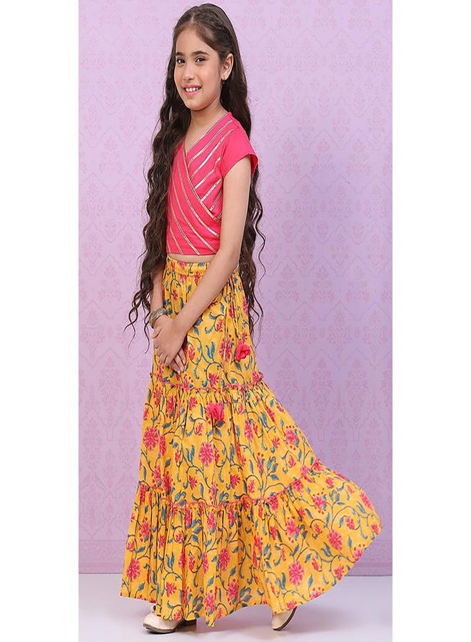 BIBA Girls Cotton Flared Printed Lehenga Set (KW5049EAW22YEL_Yellow_7) - Image 5