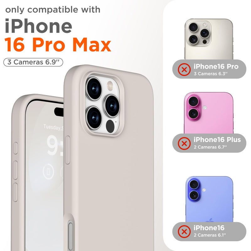 COFFKER Magnetic for iPhone 16 Pro Max Case, Compatible with MagSafe, Liquid Silicone Phone Cover with Screen Protector & Camera Protector, Soft Anti-Scratch Microfiber Lining 6.9", Stone - Image 2