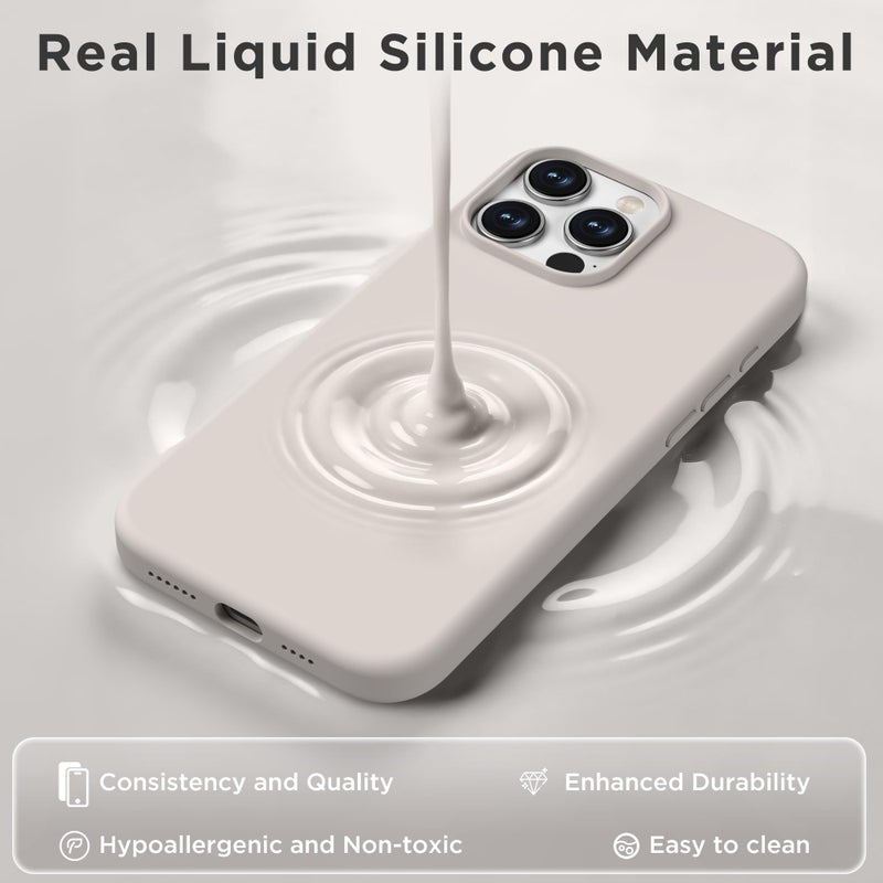 COFFKER Magnetic for iPhone 16 Pro Max Case, Compatible with MagSafe, Liquid Silicone Phone Cover with Screen Protector & Camera Protector, Soft Anti-Scratch Microfiber Lining 6.9", Stone - Image 3