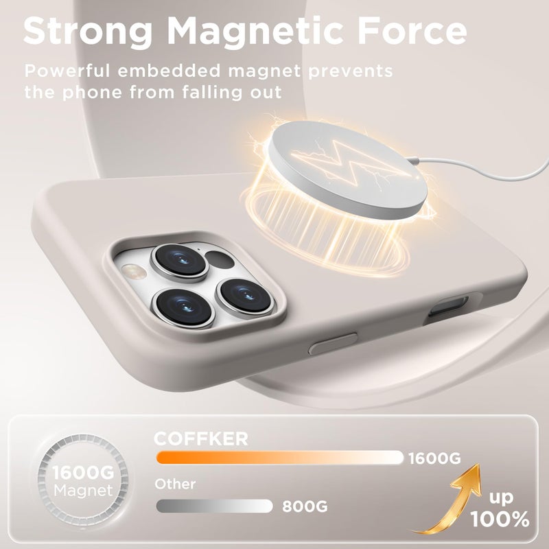 COFFKER Magnetic for iPhone 16 Pro Max Case, Compatible with MagSafe, Liquid Silicone Phone Cover with Screen Protector & Camera Protector, Soft Anti-Scratch Microfiber Lining 6.9", Stone - Image 5