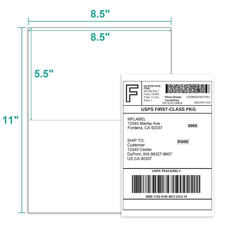 MFLABEL Half Sheet Shipping Labels - 200 Self Adhesive Sticker Sheets for Laser & Inkjet Printers, Waterproof & Smudge-Free, with 12 Free Fragile Labels for Packaging, Shipping and Crafting - Image 2