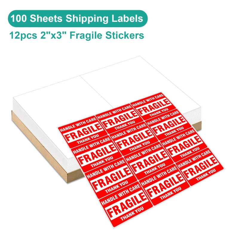 MFLABEL Half Sheet Shipping Labels - 200 Self Adhesive Sticker Sheets for Laser & Inkjet Printers, Waterproof & Smudge-Free, with 12 Free Fragile Labels for Packaging, Shipping and Crafting - Image 3