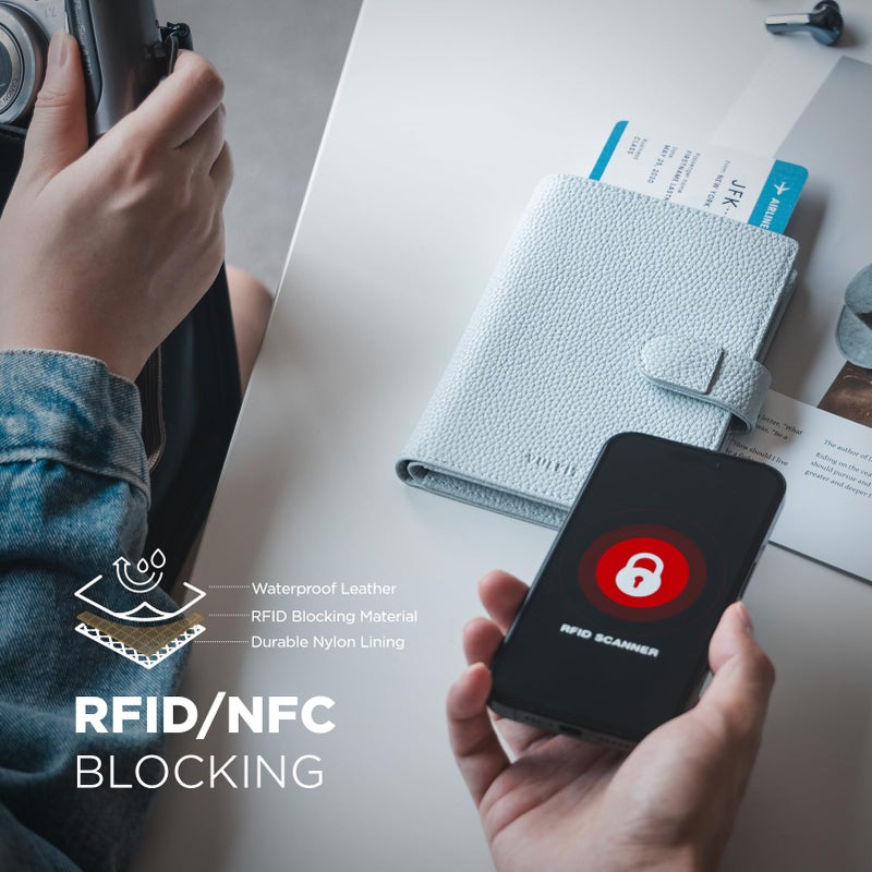 VULKIT Leather Passport Travel Wallet for 2 Passports Pocket Slim Double Passport Holder RFID Blocking with ID Window for Women or Men - Image 3