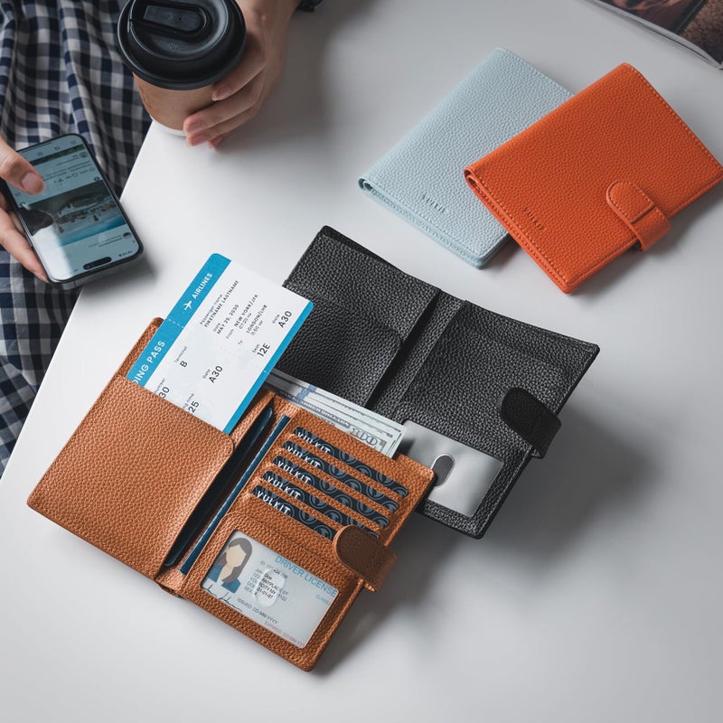 VULKIT Leather Passport Travel Wallet for 2 Passports Pocket Slim Double Passport Holder RFID Blocking with ID Window for Women or Men - Image 5