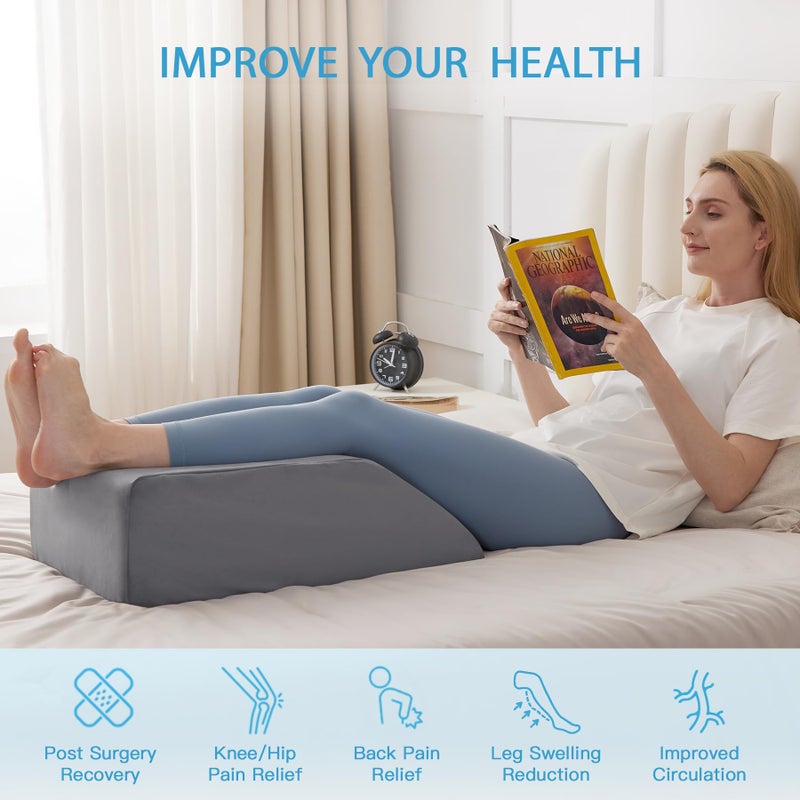 MEGCXIT Leg Pillow Elevation Blood Circulation, Leg Wedge for Elevation for Swelling, Leg Elevating Pillow for After Surgery Memory Foam Foot Knee Pillow for Back Sleeping 23.6Ã—16.8Ã—8 Inch Short Plush - Image 5
