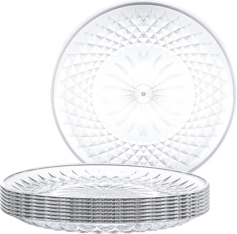 KASTWAVE 8 PCS Crystal Prism Plastic Plates Clear Plate, 25CM Reusable Plastic Dinner Plates, Dessert Plates Set, Clear Hard Acrylic Plastic Plate for Picnic, Parties, Camping BBQ Party Dinnerware Plates - Image 1