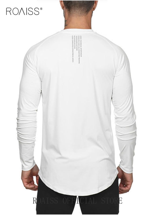 roaiss - 2 Pack Men's Letter Printing Quick-dry Fitness Exercise Leisure Long Sleeve T-shirt Gym Running Training Stretch Tights - Image 1