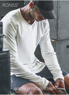 roaiss 2 Pack Men's Letter Printing Quick-dry Fitness Exercise Leisure Long Sleeve T-shirt Gym Running Training Stretch Tights  - Image 2