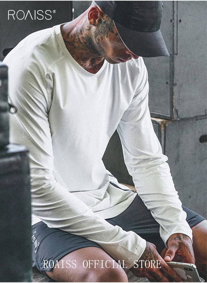 roaiss - 2 Pack Men's Letter Printing Quick-dry Fitness Exercise Leisure Long Sleeve T-shirt Gym Running Training Stretch Tights - Image 1
