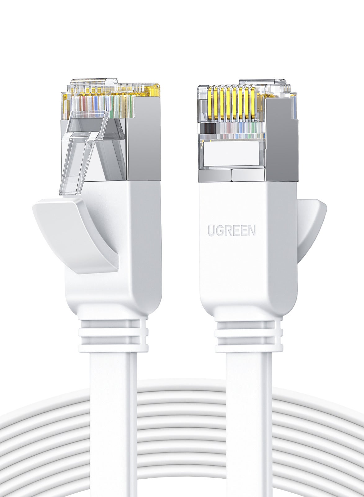 Ugreen Ethernet Cable Cat6 Flat 10M Gigabit Network Cable 1000Mbps High Speed Internet Shielded RJ45 Ethernet Patch Cable Compatible With Laptop, PC, PS5, PS4, TV, Modem, Router & Switch white
