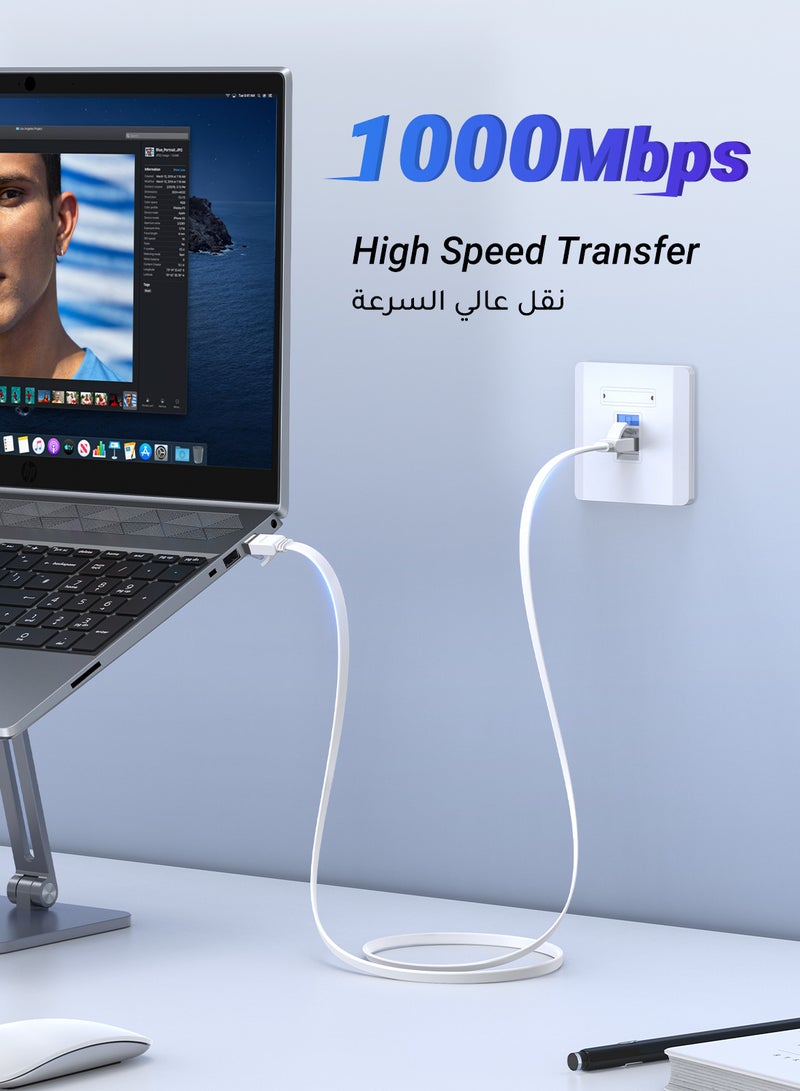 يو جرين كابل إيثرنت Cat6 10M جيجابت كابل شبكة مسطح 1000Mbps كابل إنترنت محمي عالي السرعة RJ45 كابل إيثرنت كابل التصحيح متوافق مع أجهزة الكمبيوتر المحمول، الكمبيوتر الشخصي، PS5 PS4، التلفزيون، المودم، جهاز التوجيه، المحور، التبديل - Image 3