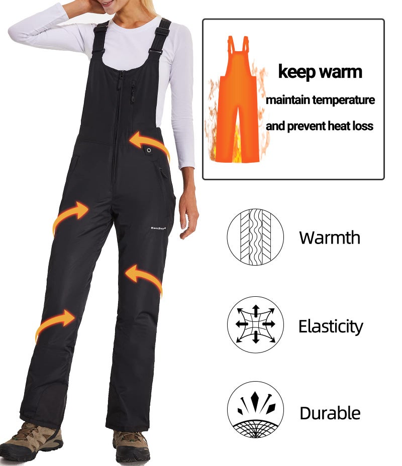 BenBoy Women's Snow Bibs Ski Waterproof Windproof Insulated Overalls Ripstop Snowboard Pants Winter,HXK7557W-Black-2XL - Image 1