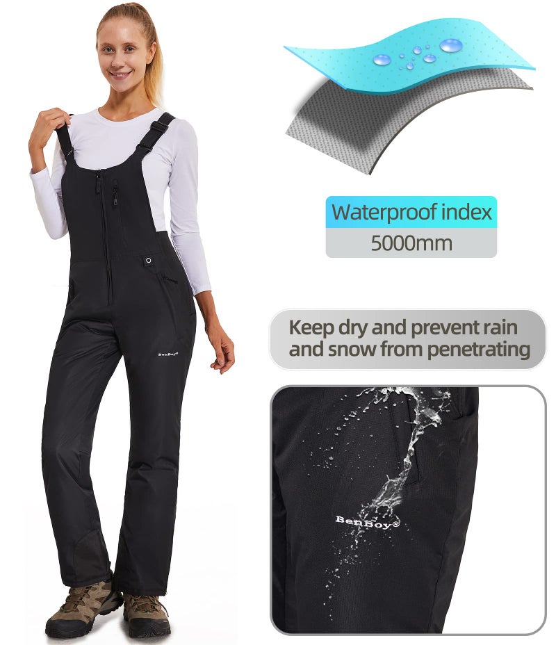 BenBoy Women's Snow Bibs Ski Waterproof Windproof Insulated Overalls Ripstop Snowboard Pants Winter,HXK7557W-Black-2XL - Image 2