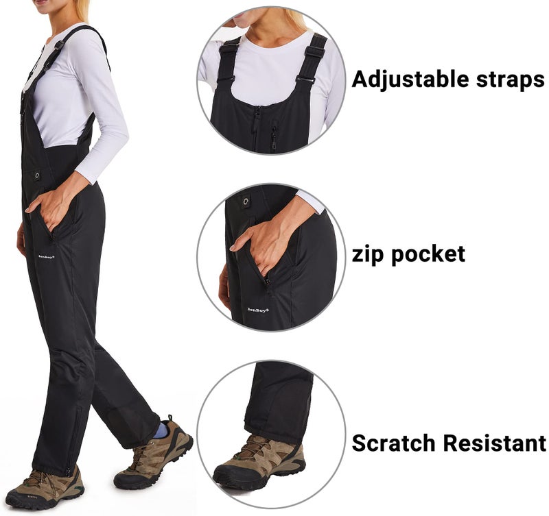 BenBoy Women's Snow Bibs Ski Waterproof Windproof Insulated Overalls Ripstop Snowboard Pants Winter,HXK7557W-Black-2XL - Image 4