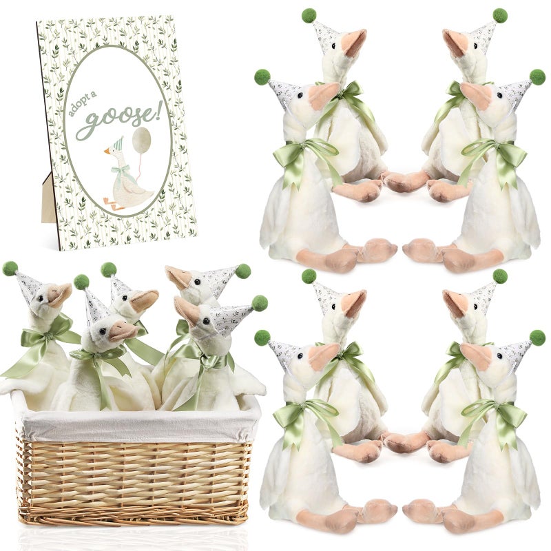 Blueweenly 8 Sets One Silly Goose Birthday Decoration 157 Inch Soft Silly Goose Stuffed Animal Hat with Wood Table Decor for Birthday Party Decoration - Image 3