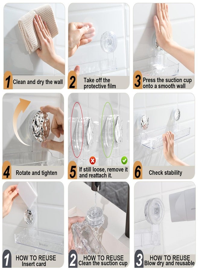 AYWSTC Shower Caddy Suction Cup, Wall Mounted Suction Shower Rack Organizer, No Drilling Shower Shelf, Clear Shower Basket with 4 Movable Hooks, Bathroom Storage Rack - Image 4