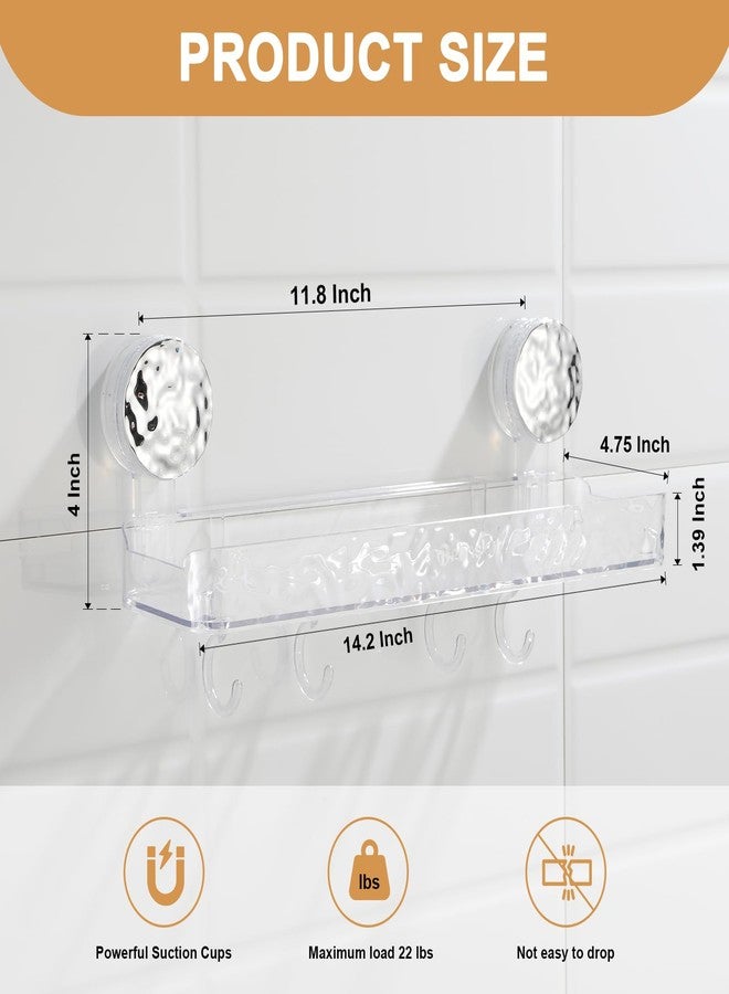 AYWSTC Shower Caddy Suction Cup, Wall Mounted Suction Shower Rack Organizer, No Drilling Shower Shelf, Clear Shower Basket with 4 Movable Hooks, Bathroom Storage Rack - Image 3