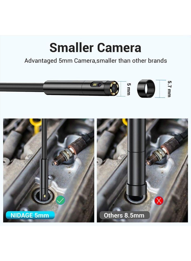 Nidage 0.197inch Dual Lens Wireless Endoscope Camera, NIDAGE 5.0mm Ultra-Slim Automotive Inspection Camera with 7 LEDs, 1080P Dual Lens Borescope Waterproof for Android & iOS Smartphone Tablet(5FT)  - Image 3