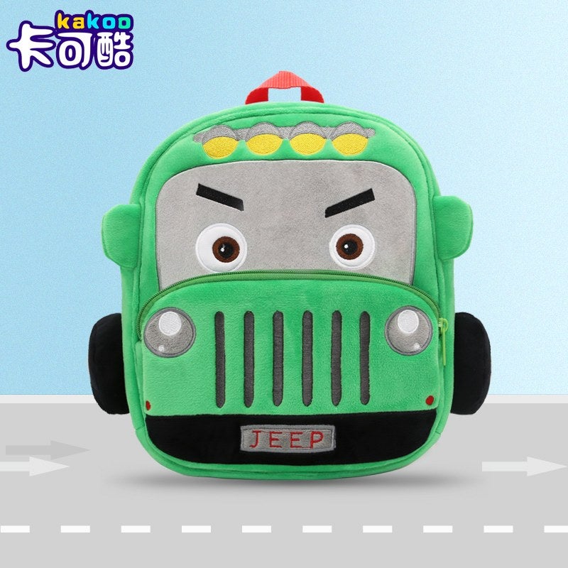 Plush Kids Backpack, Jeep Vehicle Design, Soft Lightweight School Bag for Toddlers and Preschool Kids - Image 1