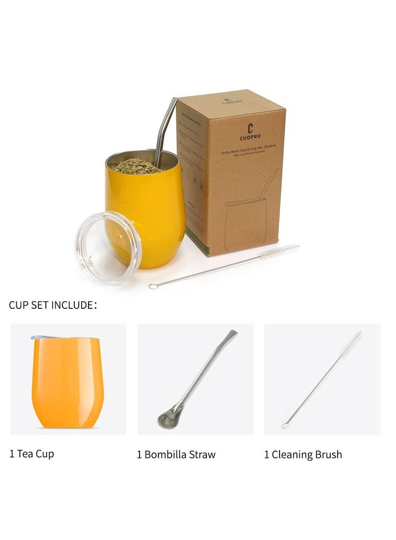 كوبرو كوب يربا متة من الستانلس ستيل  طبقتين 304 بغطاء مقاوم للحرارة وسهل الحمل كوب شاي مع شفاطة وفرشاة تنظيف - Image 2